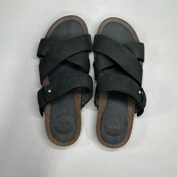 Teva Women's Size 6 Mahonia Black Leather Slide Sandals - Picture 6 of 9